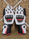 Dainese White Leather Motorcycle Racing Gloves: CE Certified Cowhide