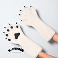 White Furry Cat Paw Gloves with Black Claws for Cosplay, Costume, Halloween, Dress Up, Plush Animal Paw Mittens for Adults and Teens