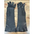 1960s Vintage Womens Long Black Leather Gloves 7 NWOT