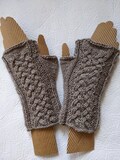Fingerless gloves - wrist warmers with cable pattern beige