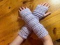 Hand Made Crochet Wrist-Arm Warmers/ Long Fingerless Gloves-Light Purple