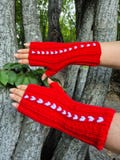 Red Heart Fingerless Gloves – Cozy Knitted Mittens for Women – Handmade Winter Warm Fashion Gloves Gift – Alpaca Knit Accessories