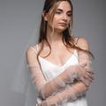 Fingerless Wedding Gloves: Ivory Tulle Bridal Mittens. Custom Fingerless Gloves Bridal Gloves