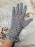 Vintage 1930s Periwinkle Blue Hand Crotcheted Lace Gloves with Cuff Small Medium