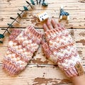 Hand Knit Merino Wool Fingerless Mitts: Melon Orange and White Pomona Mitts