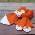 Hand knitted fox scarf wool mittens Child size 2-5 years Arm warmers Acrylic Set Orange wrap Hand knit fun animal gloves Fox lover gift