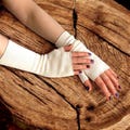 Knit Fingerless Gloves for Women | Long Cream Arm Warmers, Cozy Winter Gift