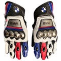 BMW Motorrad Racing Motorcycle Gloves – Leather Riding Gloves with Knuckle Protection – White Red Blue Sport Biker Gear
