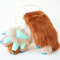 Furry Cosplay Animal Gloves, Brown & Cream Faux Fur Handpaws with Mint Paw Pads, Soft Plus Fursuit 4-Finger Gloves, Costume Accessories