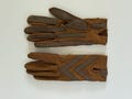 Vintage driving gloves, brown knit fabric gloves with leather palms
