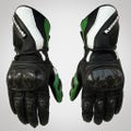 Kawasaki Motorcycle Racing Gloves – Leather Motorbike Riding Gloves for Bikers | Green Black Protective Bike Gloves