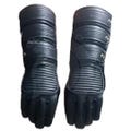 Handcrafted Black Leather Armored Gloves - Long Cuff Motorcycle Riding Gloves with Adjustable Straps for Men, Women, Cosplay