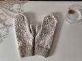 Alpaca wool winter women's mittens, snowflake knitted warm gloves medium size, hand warmers in Scandinavian style, Selbu mittens for her