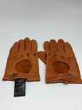 Brown driving leather gloves, genuine leather, perforated design, button closure, vintage 90s, US L/XL, versatile accessory