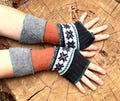 upcycled warm wool arm warmers fingerless gloves woodsy