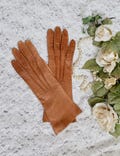 Vintage 60s Butterscotch Brown Soft Leather Gloves, Mid Length, 100% Leather, Autumn/Winter, Size 6"