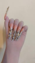 Transparent opera gloves with very long square crystal nails for Drag Queen, Burlesque, Cosplayers and Drag Queen dancers, exclusive gift