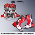 Men Ducati Red and White Leather Motorcycle Racing Gloves and Boots, Armored, Custom Motorcycle Gears