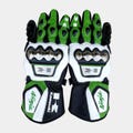 Kawasaki Ninja Motorcycle Leather Racing Gloves - Green and White Motorbike Gloves
