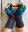 Merino Wool Fingerless Gloves, Blue Green Knit Arm Warmers, Cozy Autumn Winter Accessories