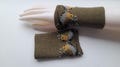 Hand knitted Wrist Warmers / Arm Warmers / Hand Warmers / Fingerless Gloves / Riešinės /Haki with white berries and bird motifs
