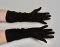 Vintage BLACK Women's Gloves nylasuede mid length HANSEN size 7