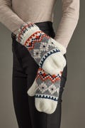 White, Navy & Orange Patterned Mittens | Fleece Lined Mittens | Patterned Mittens | Women's Mittens | Winter Mittens | Game Day Mittens
