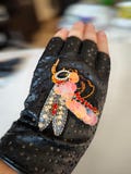 Black Fingerless Faux Leather Gloves with Hand Embroidered Beaded Insect Design – Unique Handmade Driving Gloves
