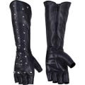 Handcrafted Black Leather Fingerless Gauntlets with Metal Studs and Zipper - Punk Biker Motorcycle Gloves for Men and Women,