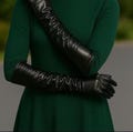 Long Black Sheepskin Leather Gloves: Silk Lined Opera Length