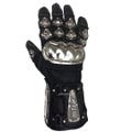 Handmade Black Leather Motorcycle Gloves with Metal Armor - Racing Biker Gloves, Cosplay Armor Gloves, Protective Riding Gear