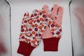 Orange Red Flower Floral PVC Cotton Machine Washable Garden Gloves