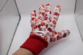 Red Flower Floral PVC Cotton Machine Washable Garden Gloves