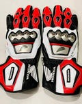 Honda Racing Motorcycle Gloves, Premium Leather Biker Gloves Red Black White ,Protective Gear for Street & Track Riding