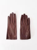 Vintage Leather Scalloped Edge Gloves / Brown 1950s Cutwork Supple Leather Gloves