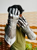 Silver Knight Gauntlets – Medieval Armor Gloves,medieval gauntlets,knight armor gloves,silver gauntlet gloves,metal gauntlets,steel armor
