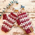 Hand Knit Adult S/M Size Merino Wool Fingerless Mitts | Pomona Mitts | Wine Red and White Wool Hand Warmer | Ethically Sourced Wool