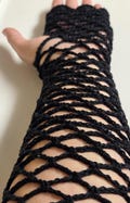 Gothic Crochet Mesh Arm Warmers: Handmade Fingerless Gloves for Festivals, Cosplay, and Performance