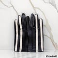 Stylish Leather Gloves with White Contrast Detail, Genuine Leather, Winter Gloves, Driving Gloves, Fashion Gloves