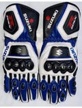 Suzuki GSX-R Motogp Racing Gloves | Blue White Leather Motorcycle Gloves